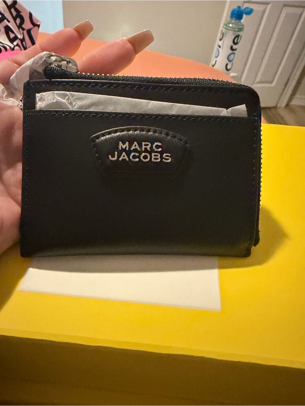 Marc Jacobs Black Leather Zip Card Holder with Silver Logo